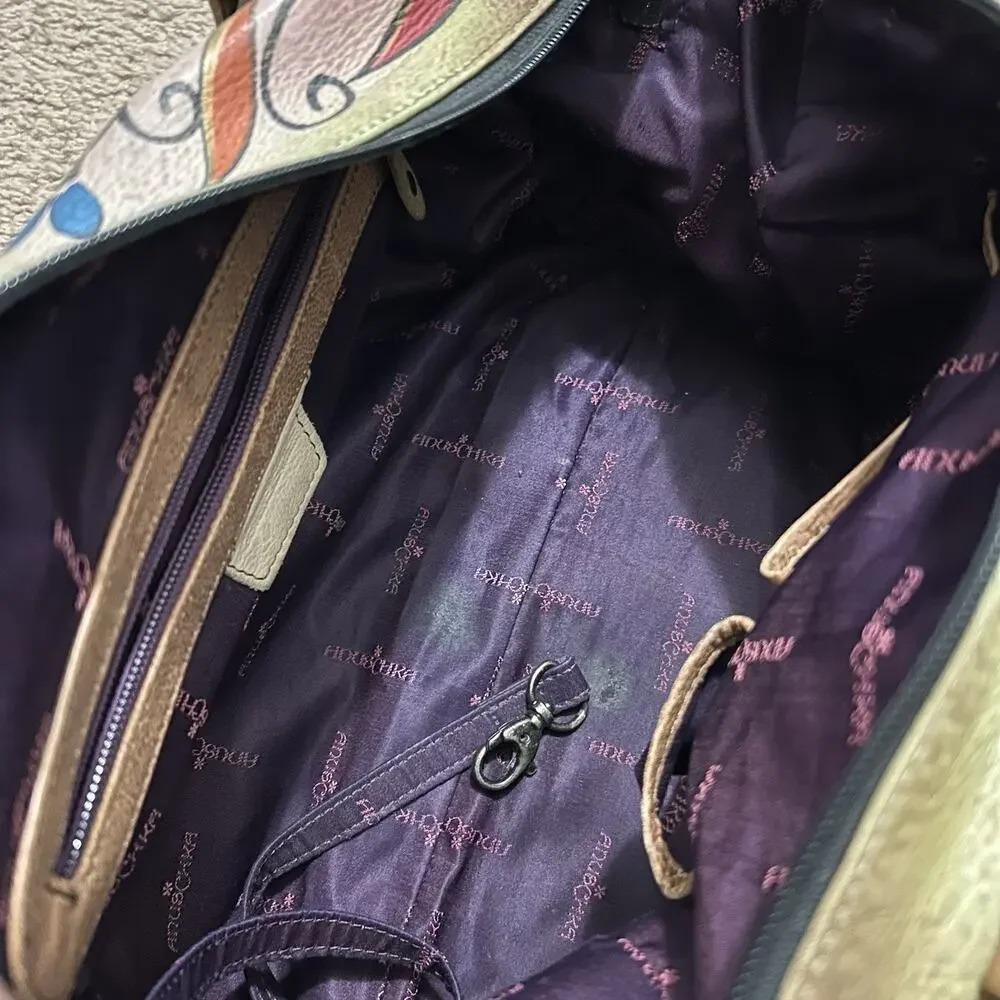 Anuschka Hand Painted Satchel Peacock Leather With Pouches *Blemishes